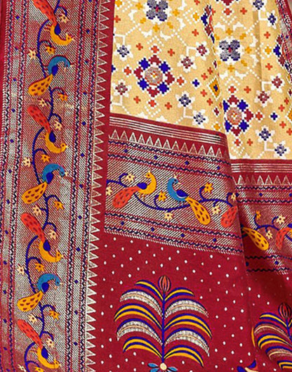 Beige Printed Silk Saree