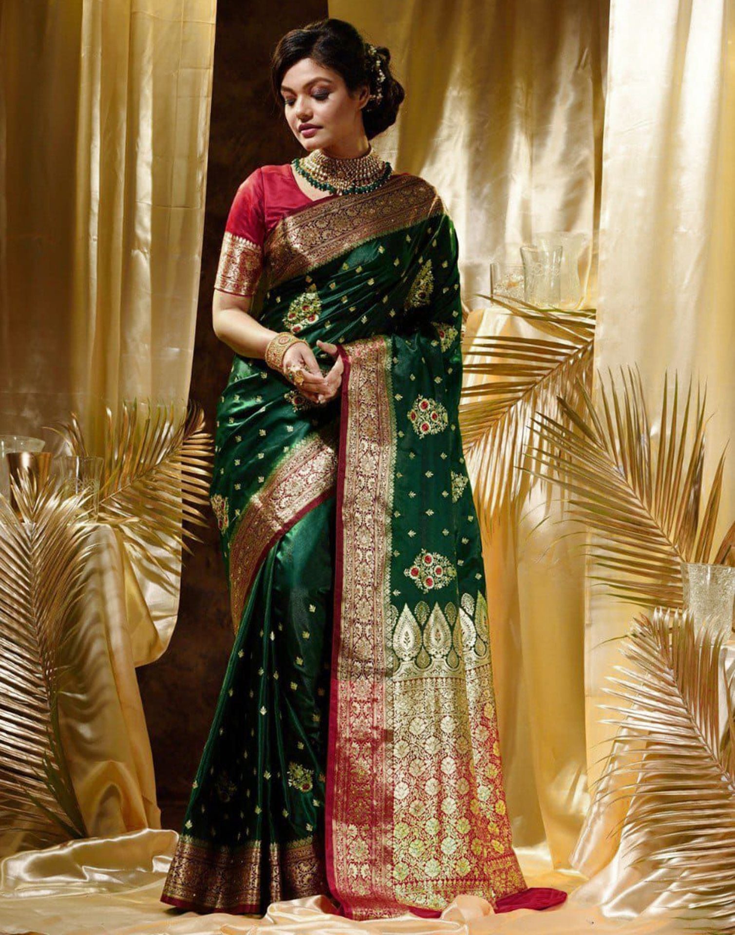 Buy Rani Pink Jacquard Silk Saree With Banglori Silk Blouse Online -  SARV03204 | Andaaz Fashion