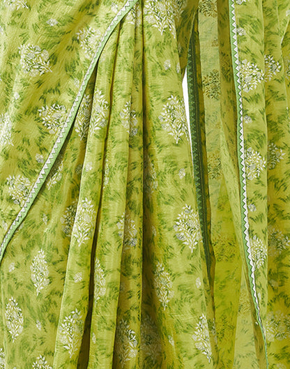 Olive Green Printed Silk Saree