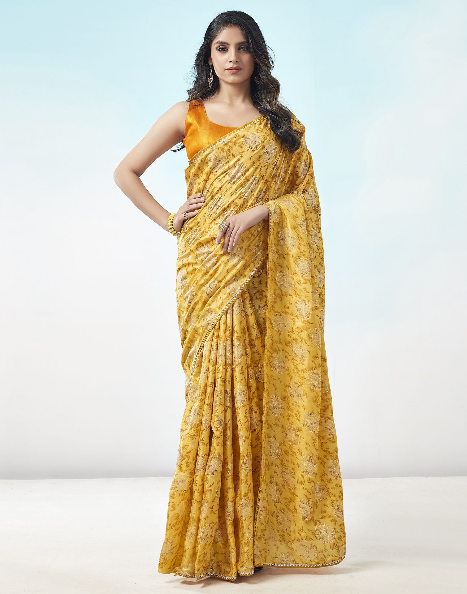 Buy Lemon Yellow Organza Saree online-Karagiri