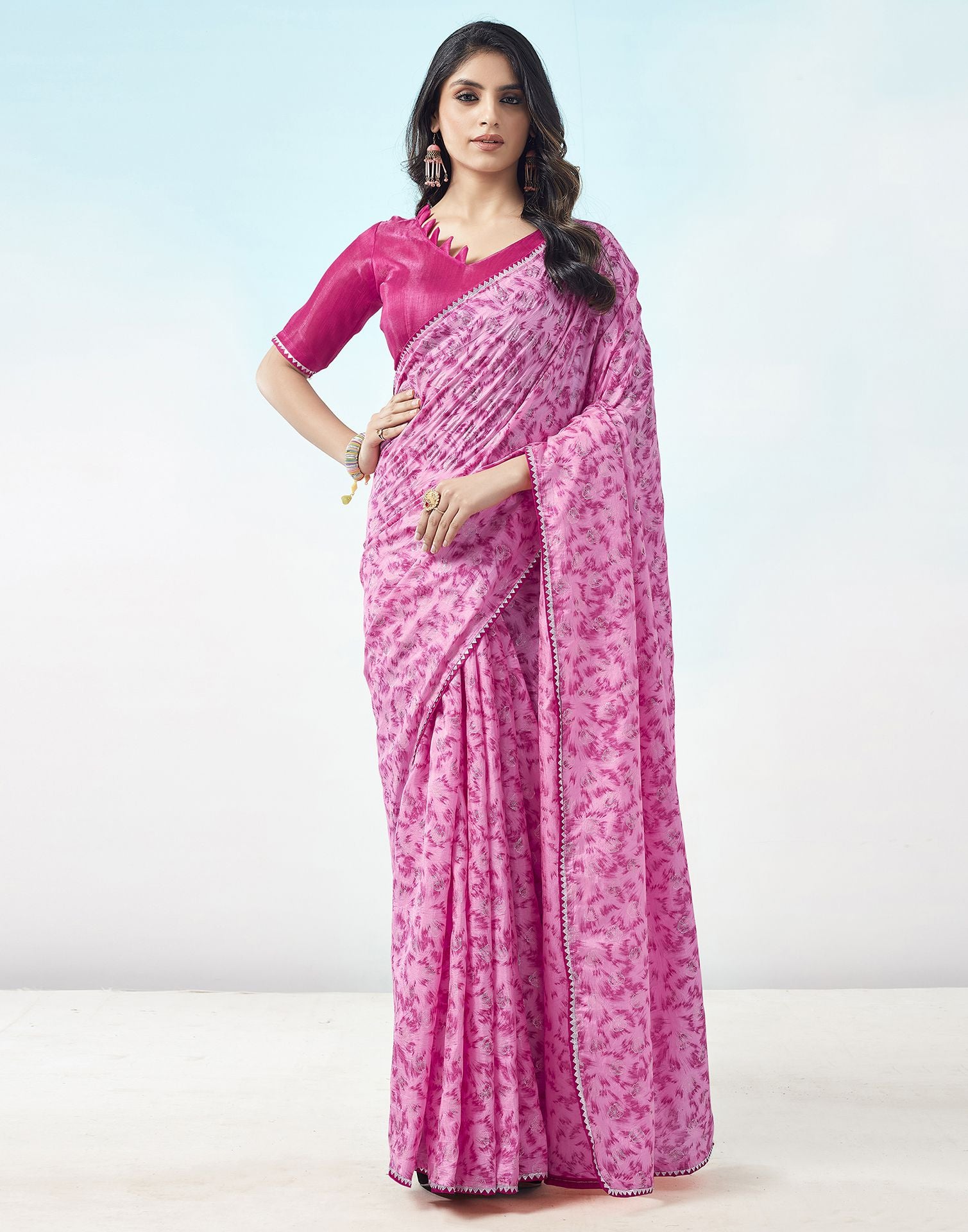 Light Pink Printed Silk Saree