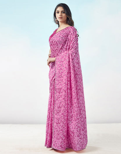 Light Pink Printed Silk Saree