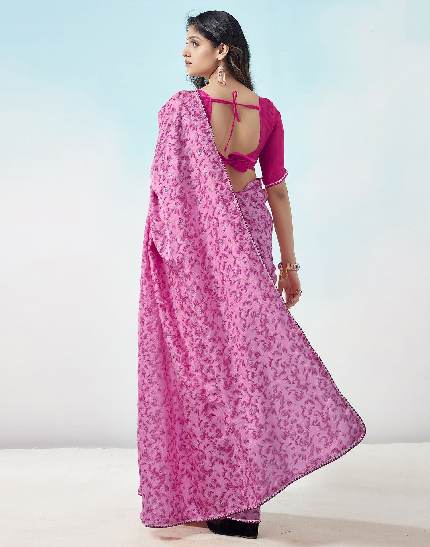 Light Pink Printed Silk Saree
