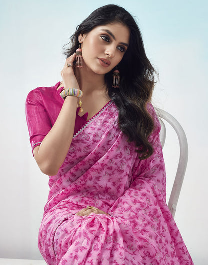 Light Pink Printed Silk Saree