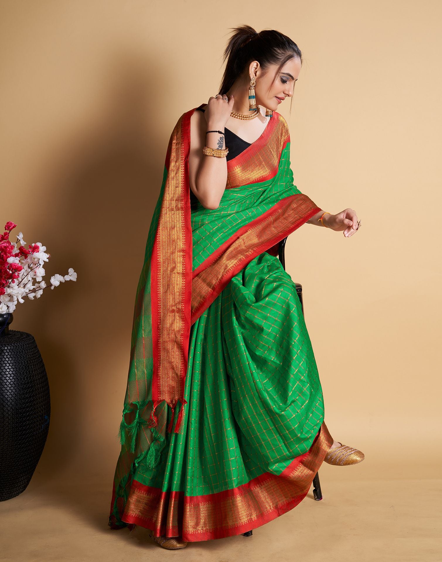 Green Self Woven Silk Saree
