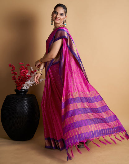 Pink Self Woven Silk Saree