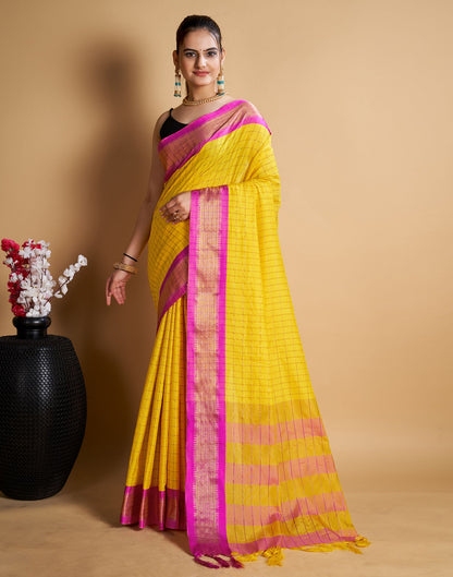 Yellow Self Woven Silk Saree