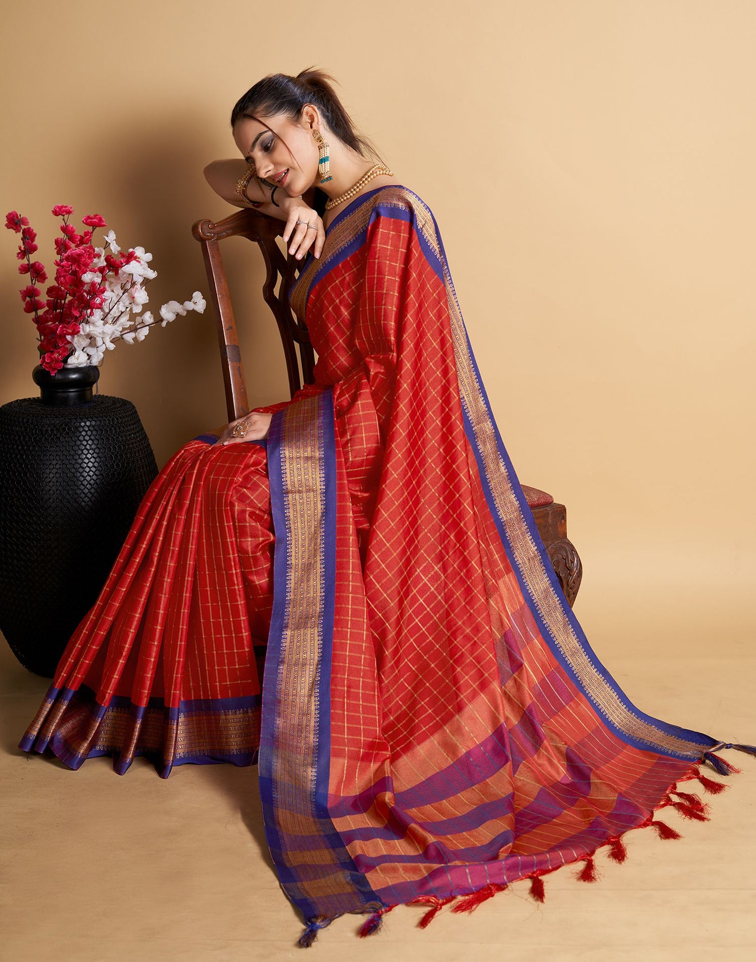 Red Self Woven Silk Saree