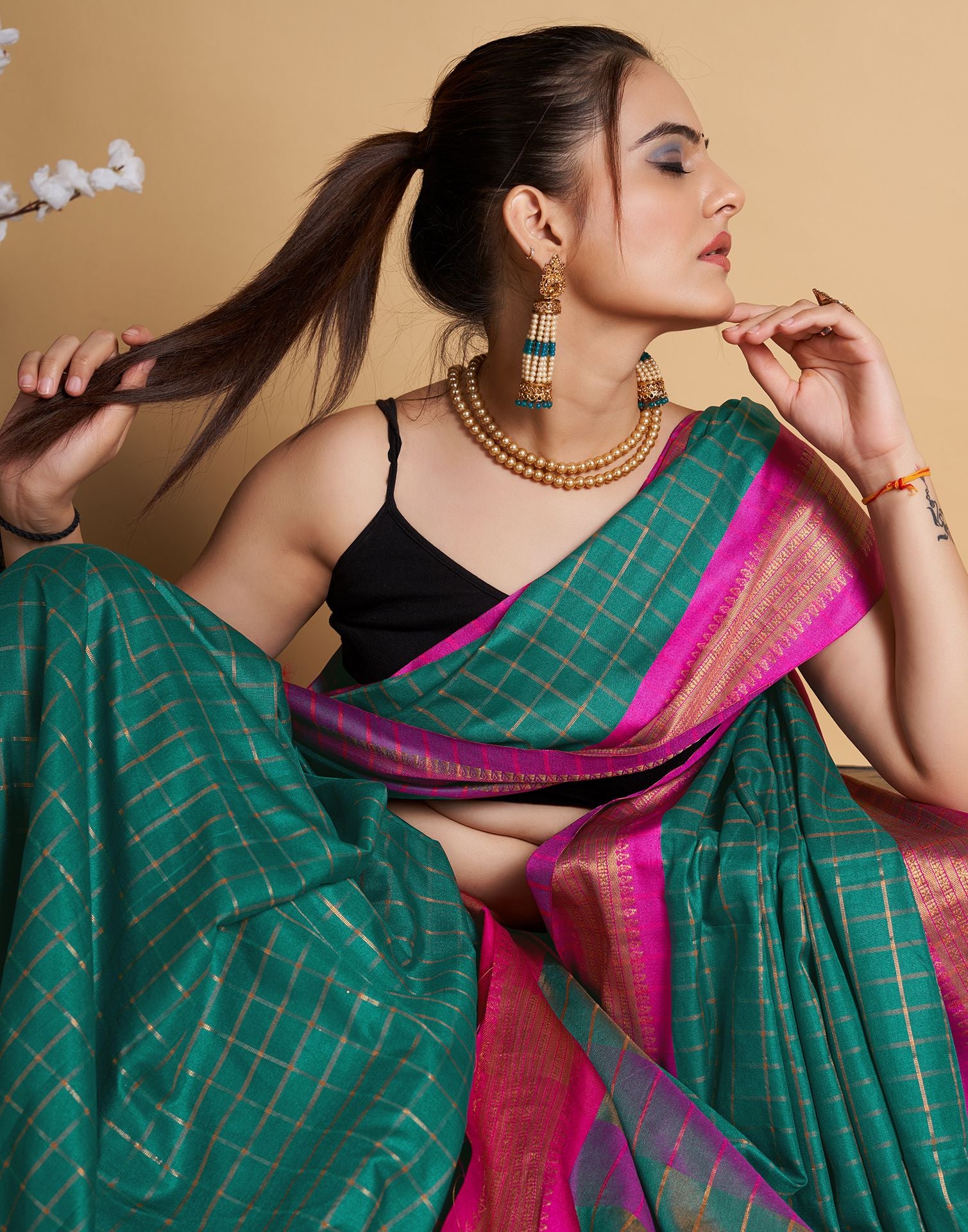 Rama Green Self Woven Silk Saree