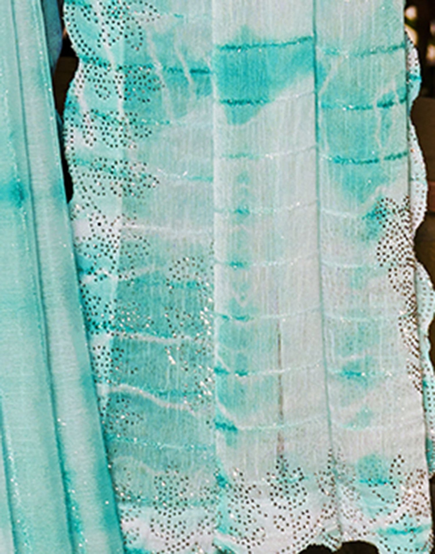 Turquoise Blue Printed Chiffon Saree
