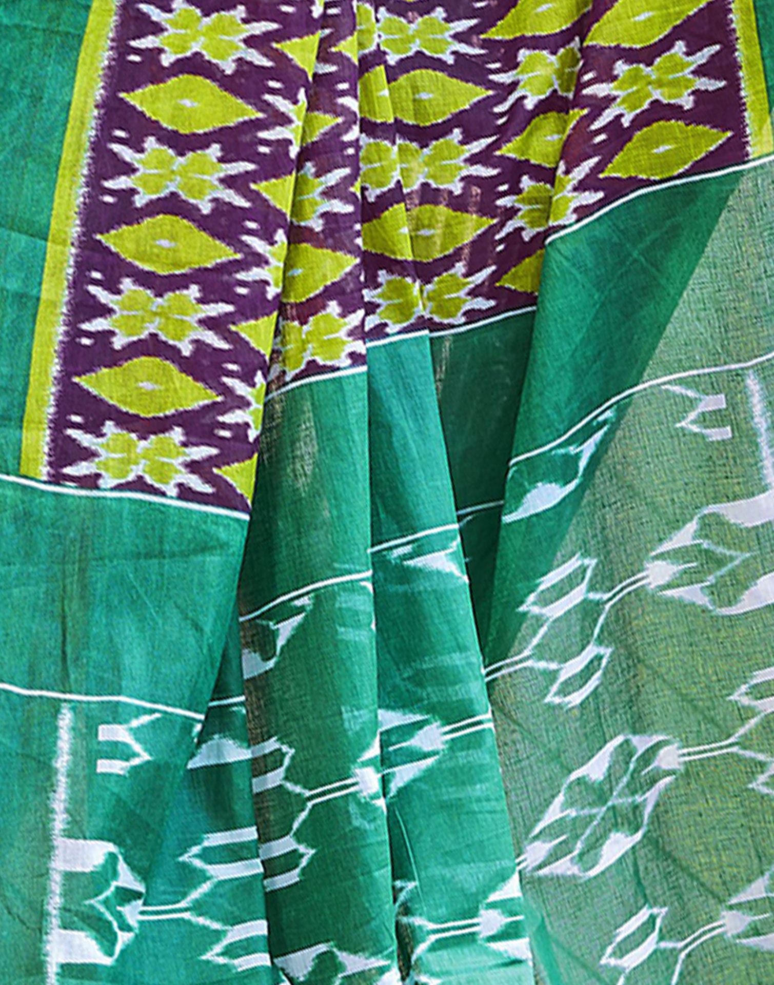 Purple Printed Cotton Pre-Draped Saree