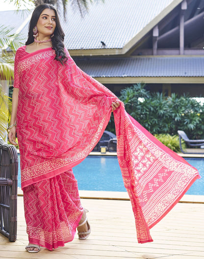 Blush Pink Printed Cotton Pre-Draped Saree