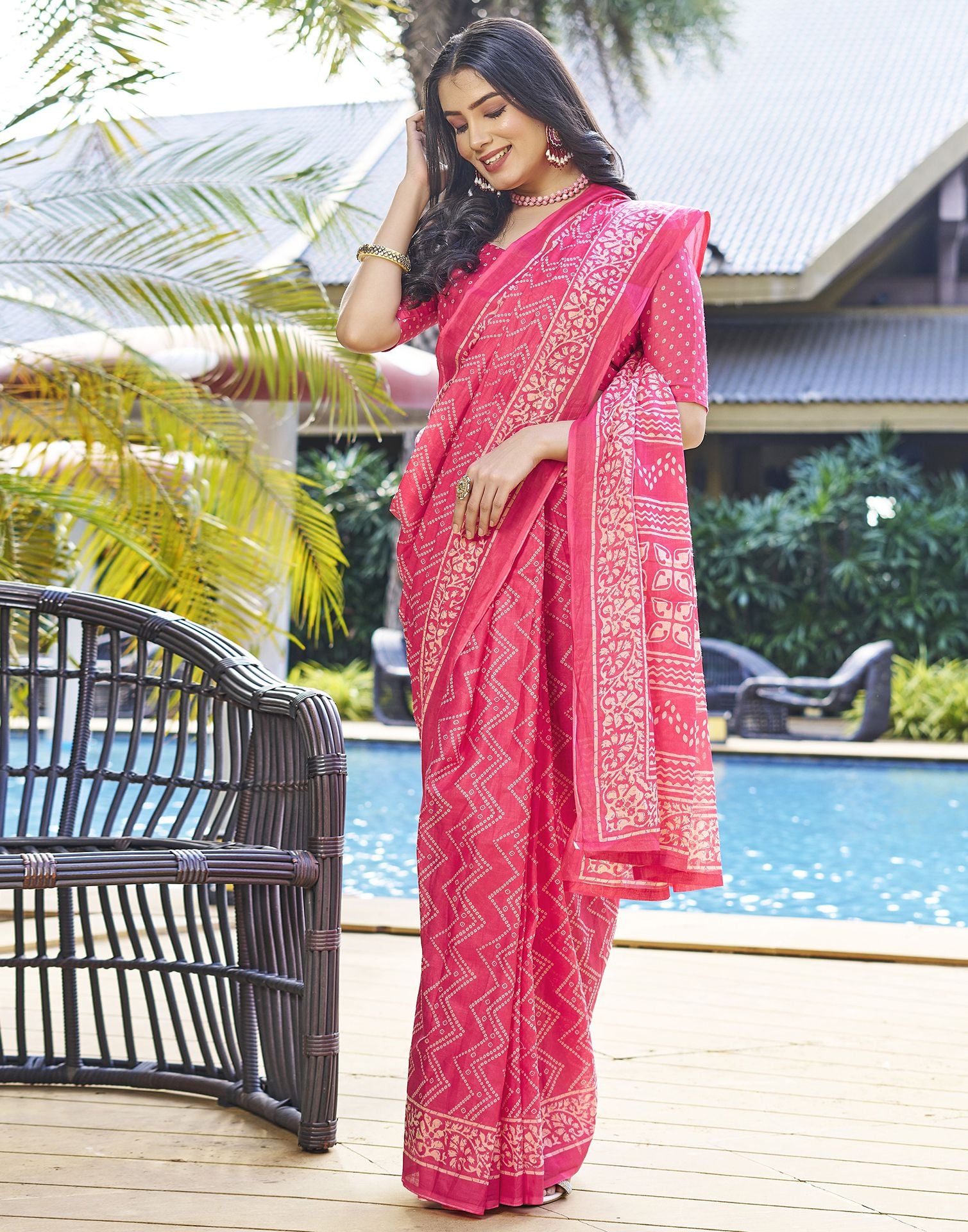 Blush Pink Printed Cotton Pre-Draped Saree