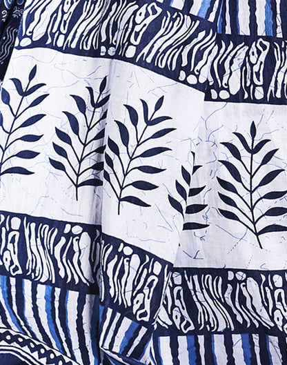 Dark Blue Printed Cotton Pre-Draped Saree