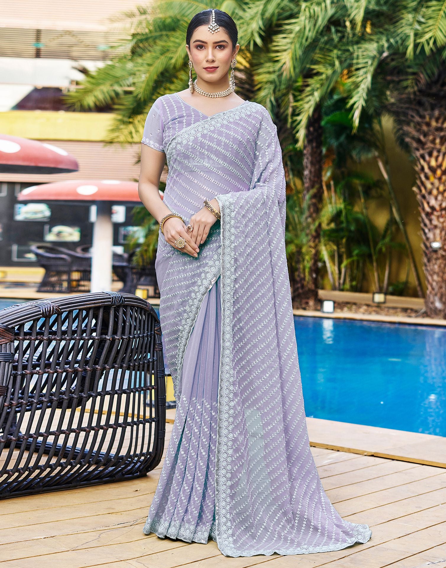 Lavender Georgette Crushed saree – Shopaholics Choice