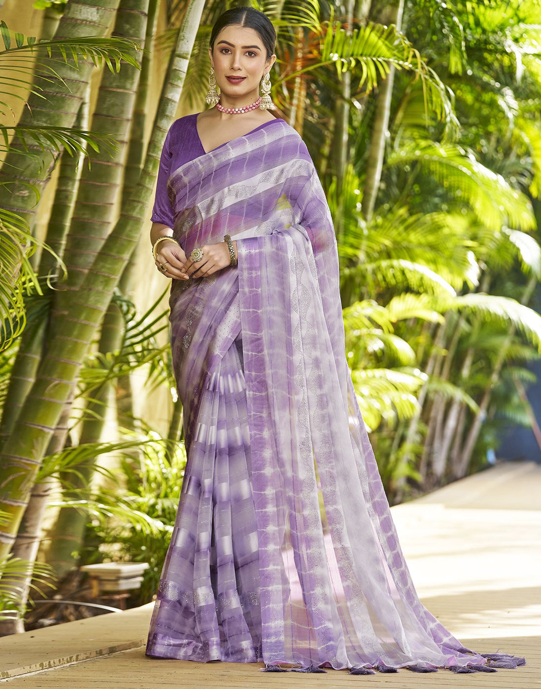 Purple Printed Chiffon Saree