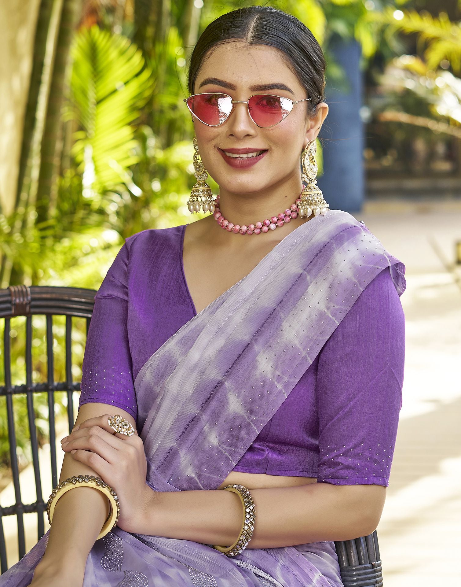 Purple Printed Chiffon Saree