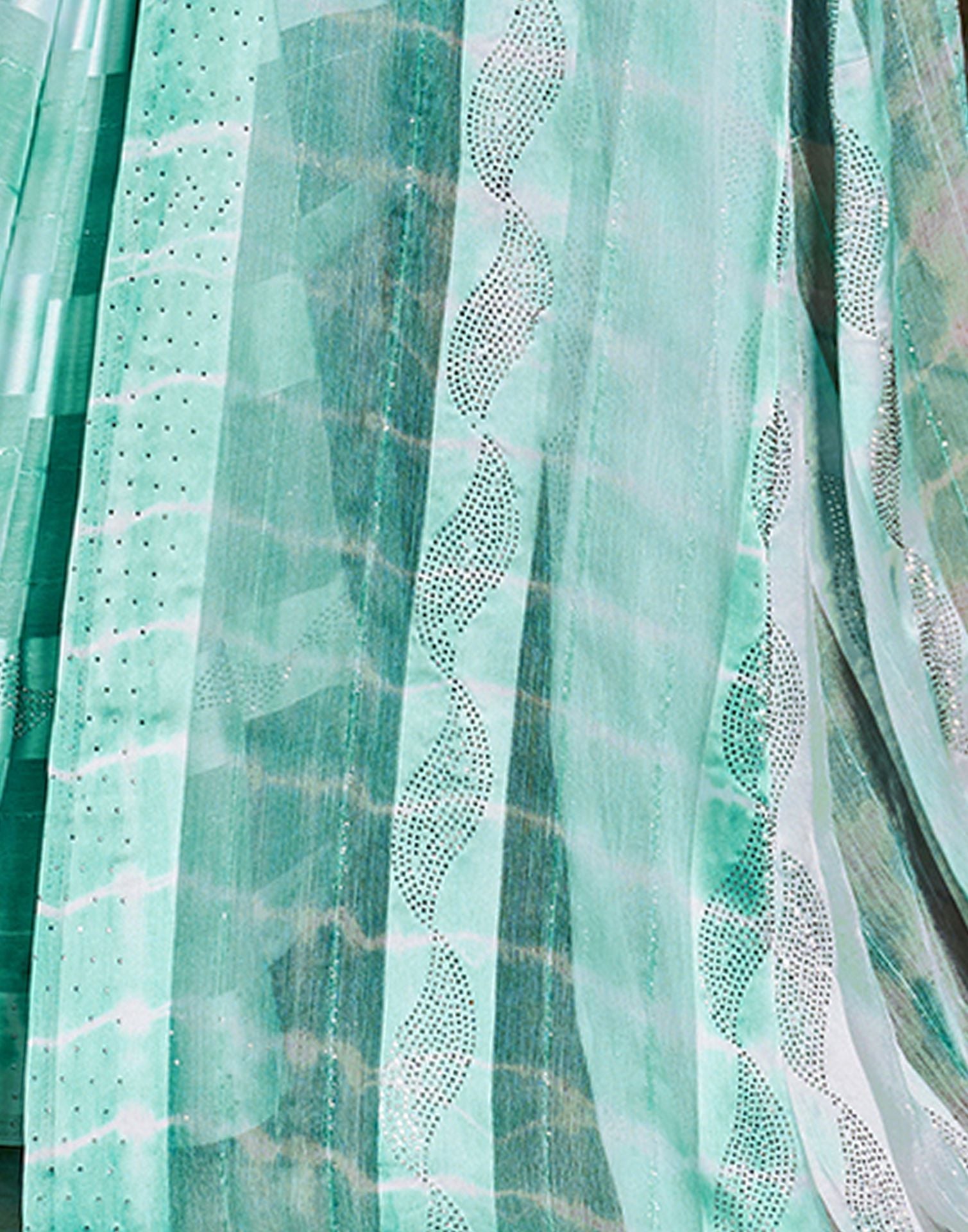 Turquoise Printed Chiffon Saree