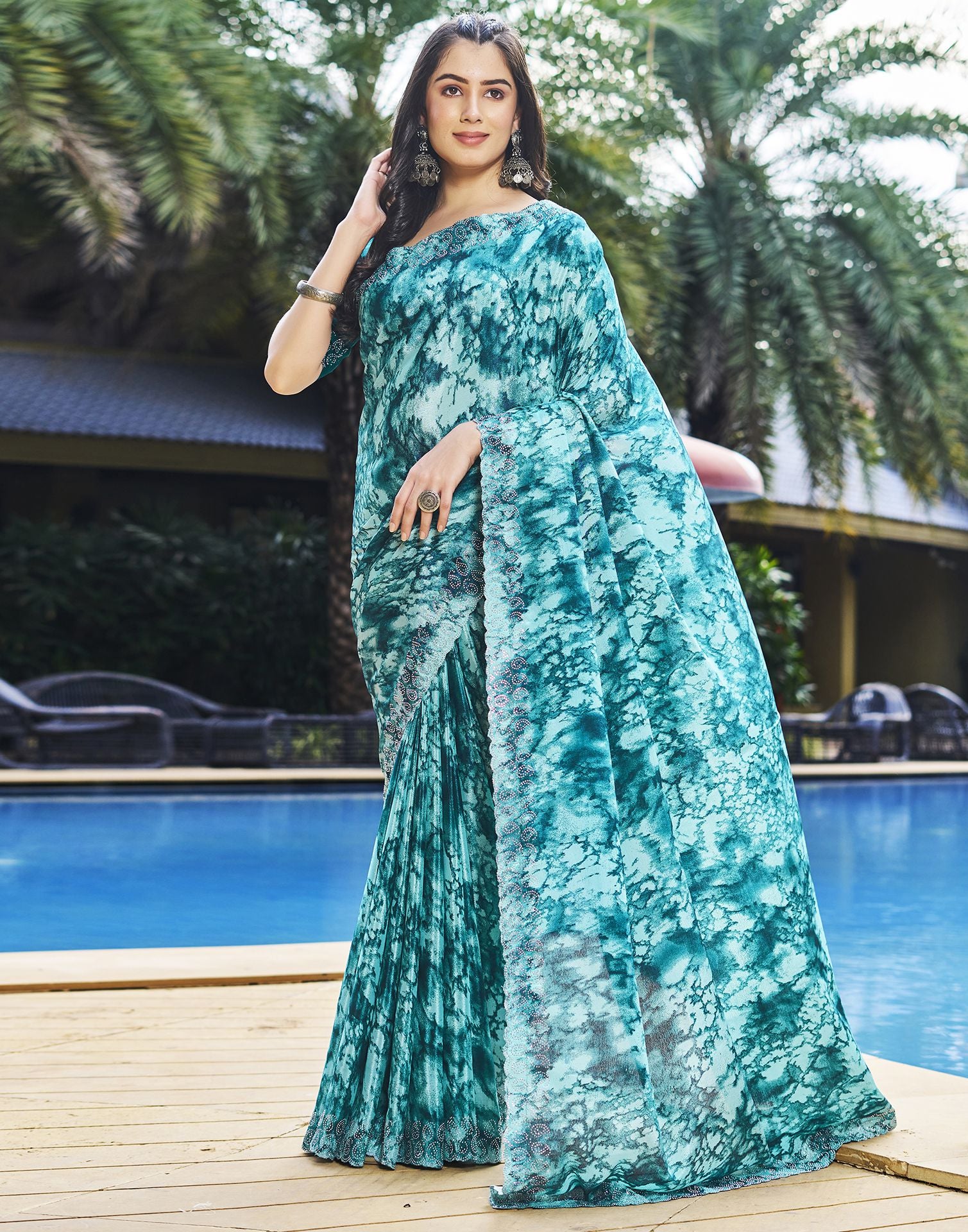 Turquoise Pearl Blue Zari Woven Kanjivaram Silk Saree – MySilkLove