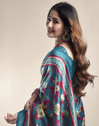 Rama Green Printed Silk Saree
