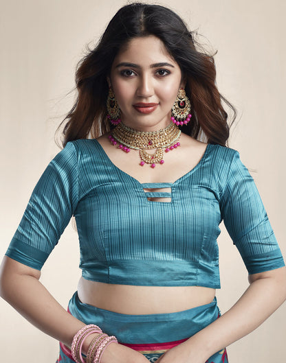 Rama Green Printed Silk Saree