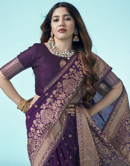 Purple Jacquard Silk Saree