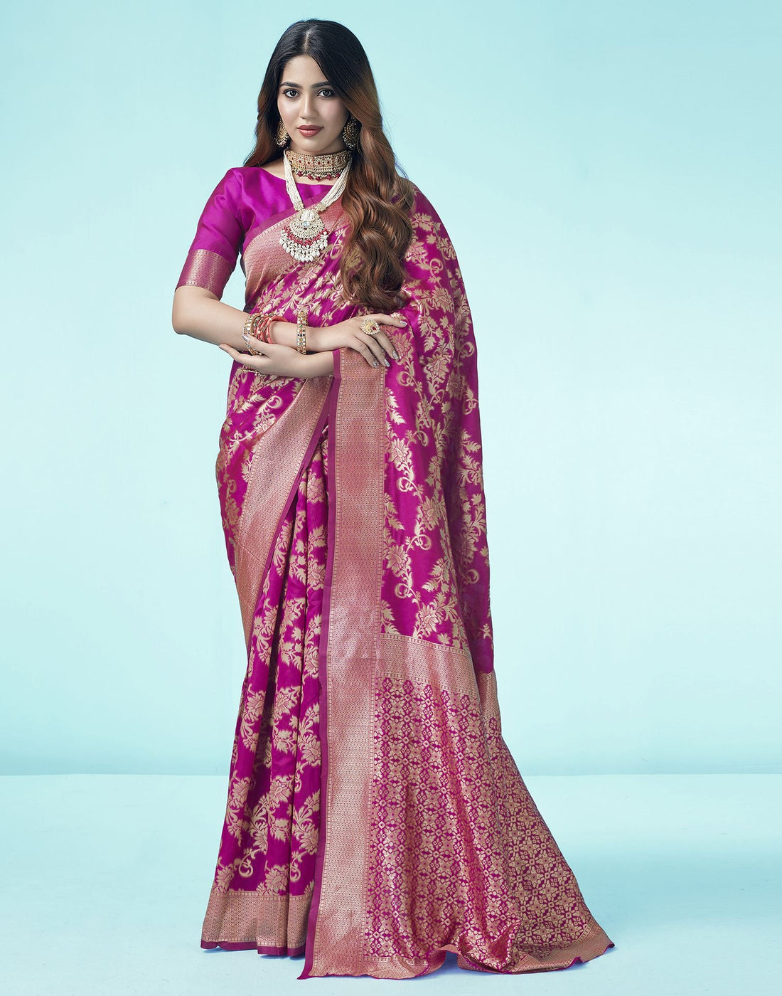 Rani Pink Jacquard Silk Saree