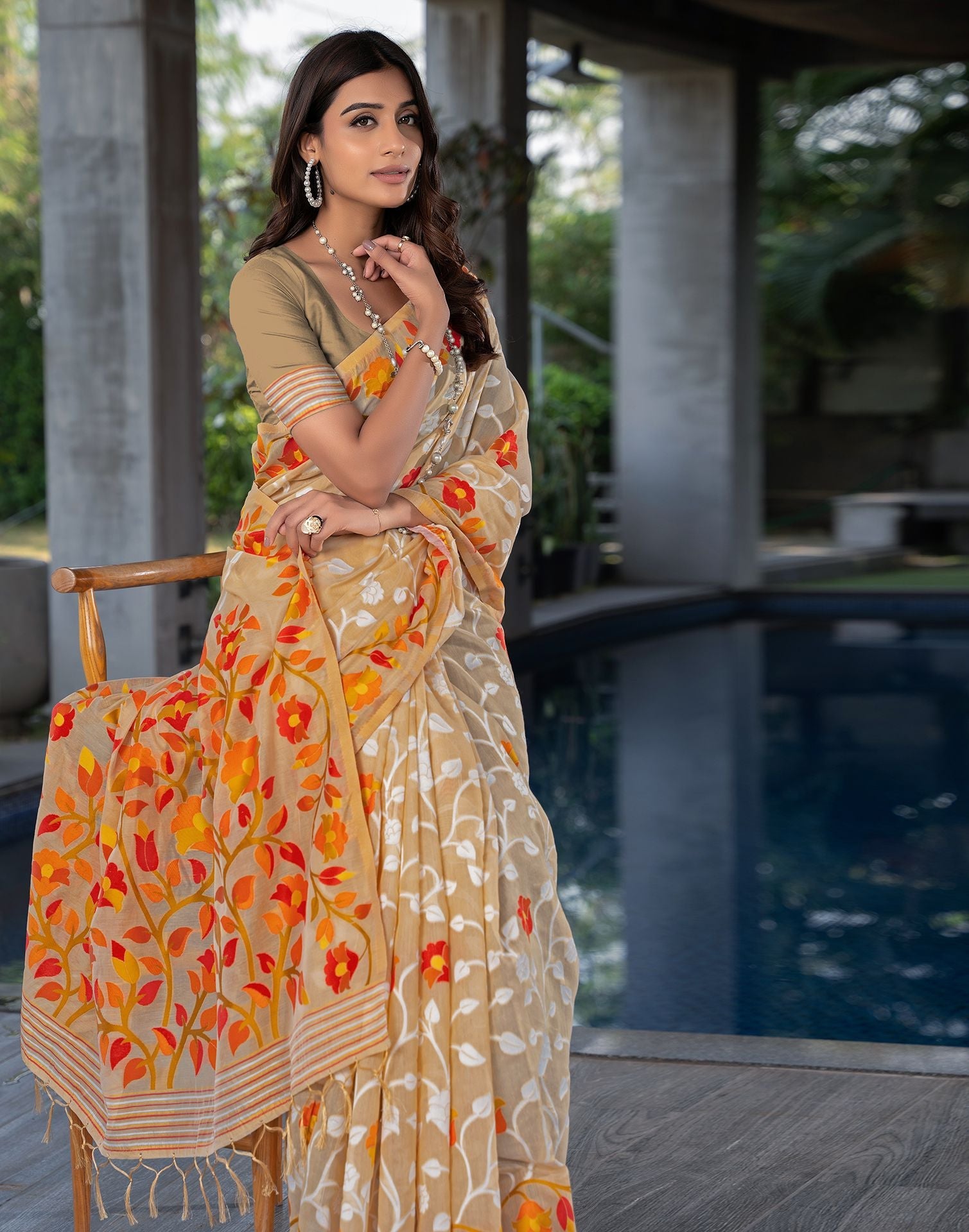 Desirable Beige Cotton Silk Saree With Divine Blouse Piece – LajreeDesigner