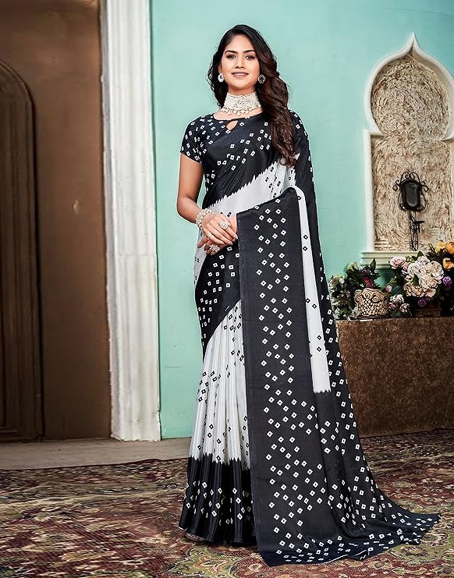 Printed Black Chiffon Casual Wear Saree – Rajyogam