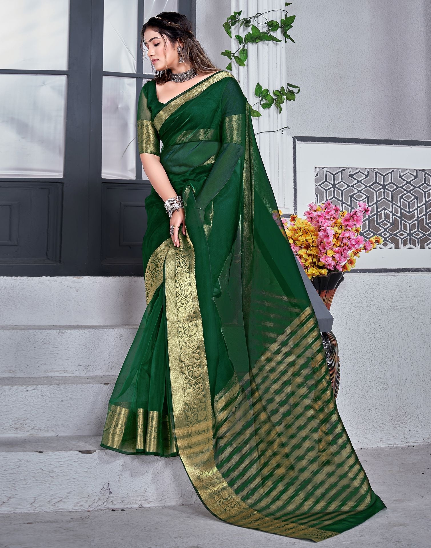 Turmeric Yellow Plain Organza Saree – Leemboodi