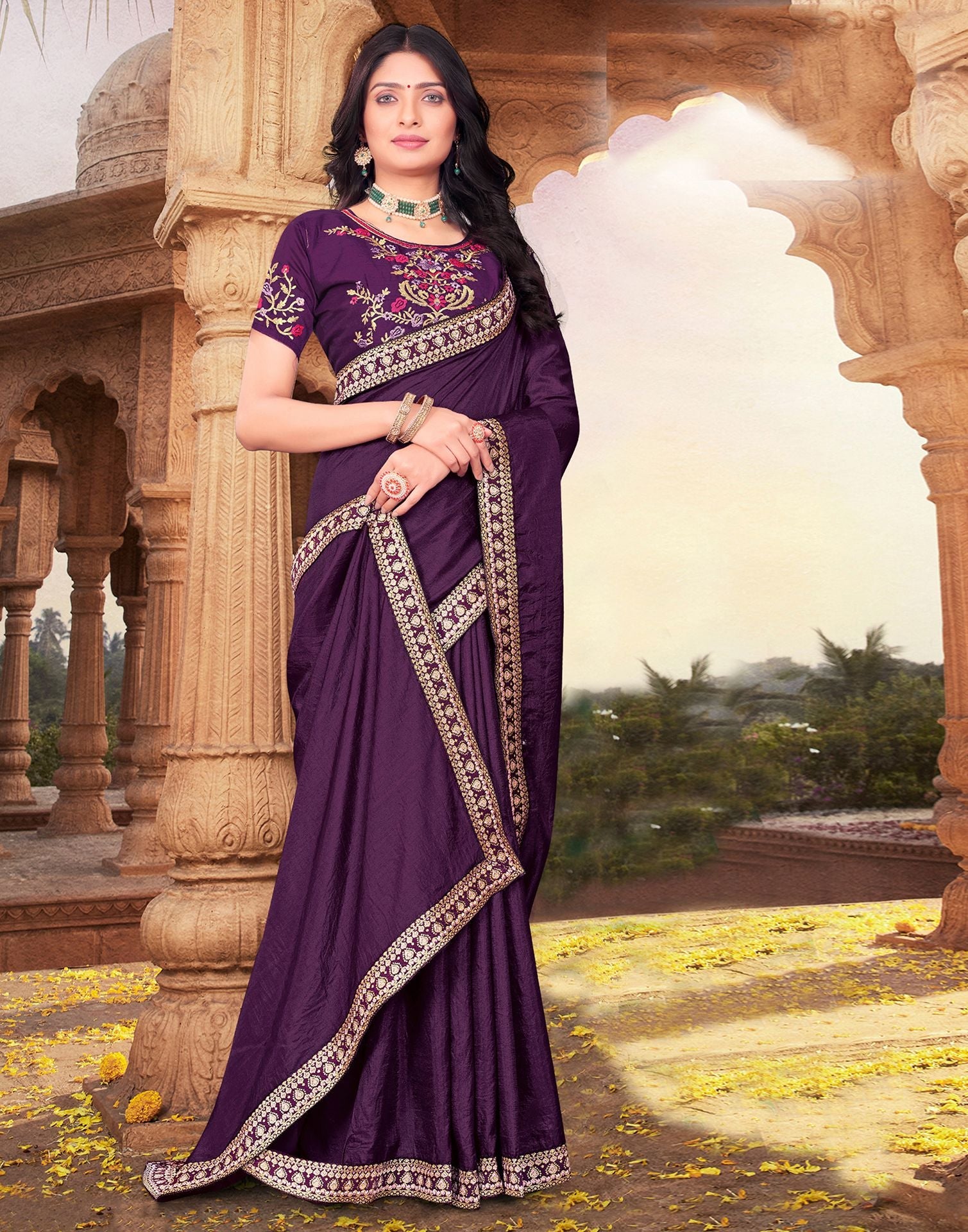 Purple Plain Classic Saree