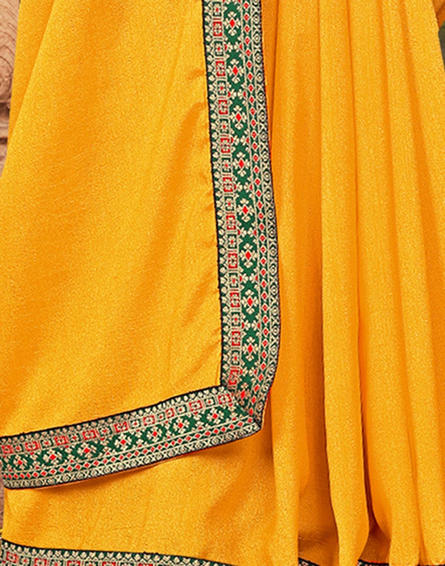 Yellow Plain Silk Saree