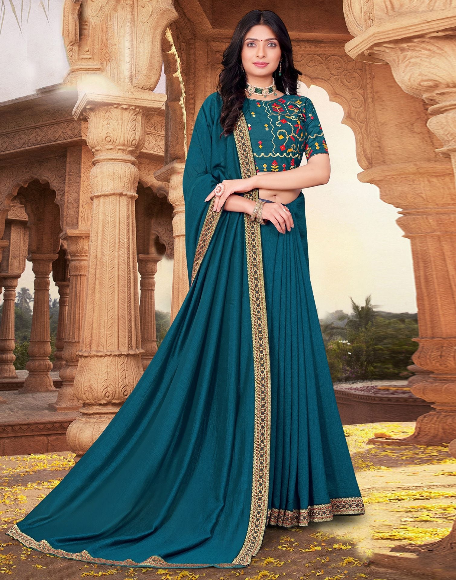 Pure mysore silk saree light blue with plain body and small zari woven –  Cherrypick