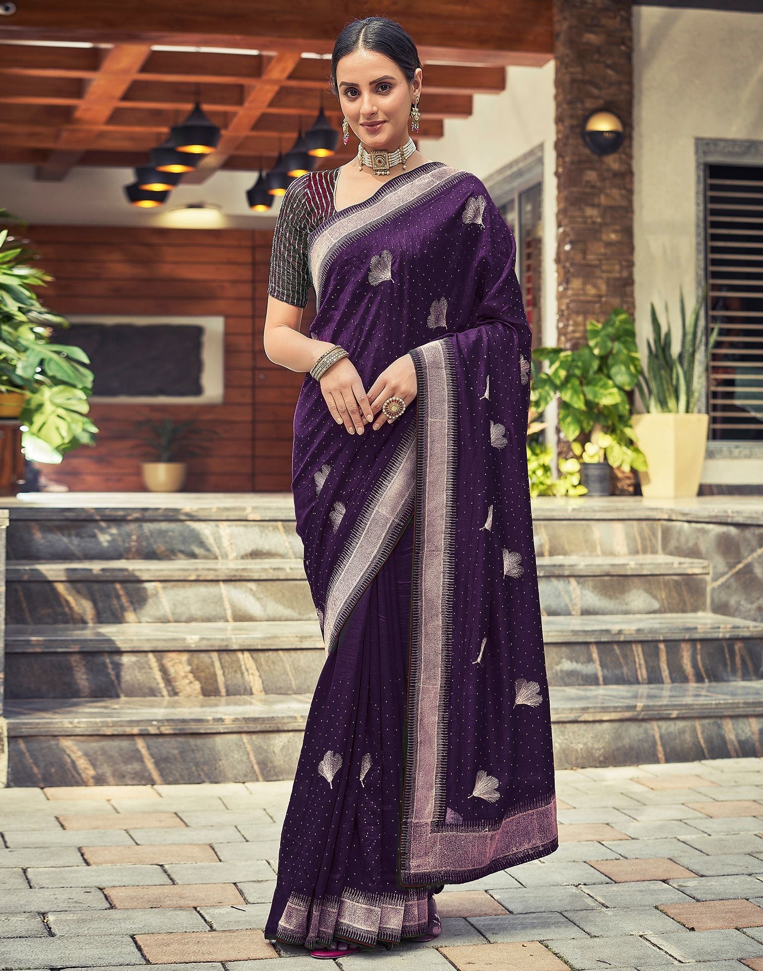 Dark Purple Satin Silk Taj Mahal Saree – kreationbykj