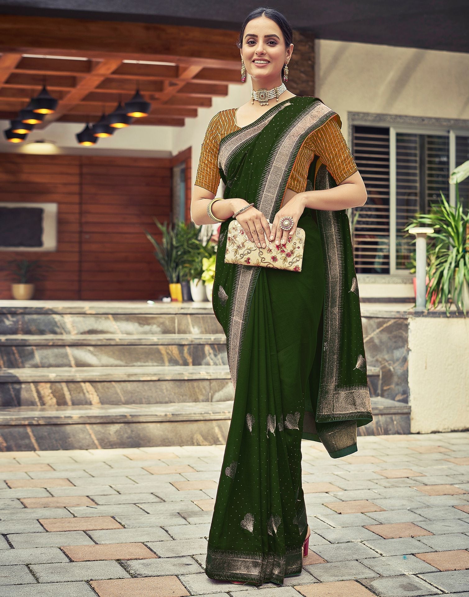 Mehendi Banarasi Silk Jacquard Woven Saree with Blouse » BRITHIKA Luxury  Fashion