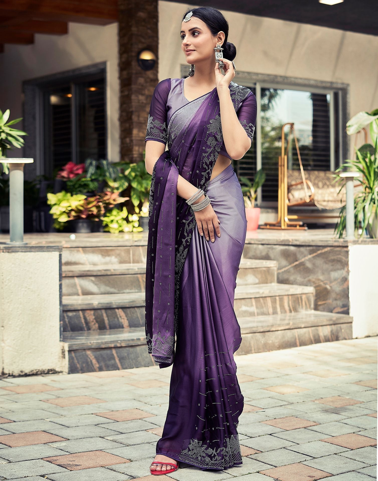 Purple Saree Blouse: Buy Purple Saree Online for Women