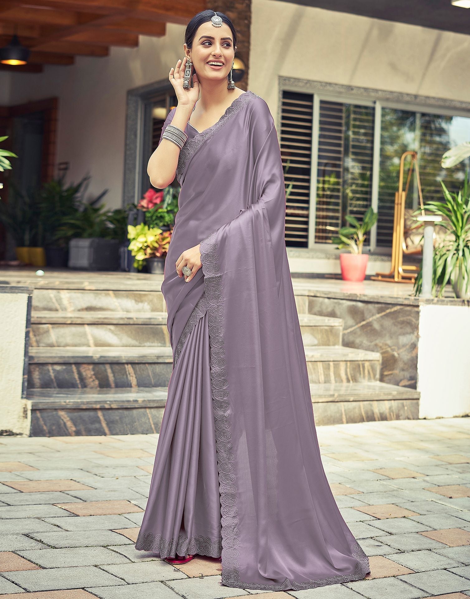 Plain Party Wear Purple Satin Silk Saree, 5.5 m (separate blouse piece) at  Rs 275/piece in Surat