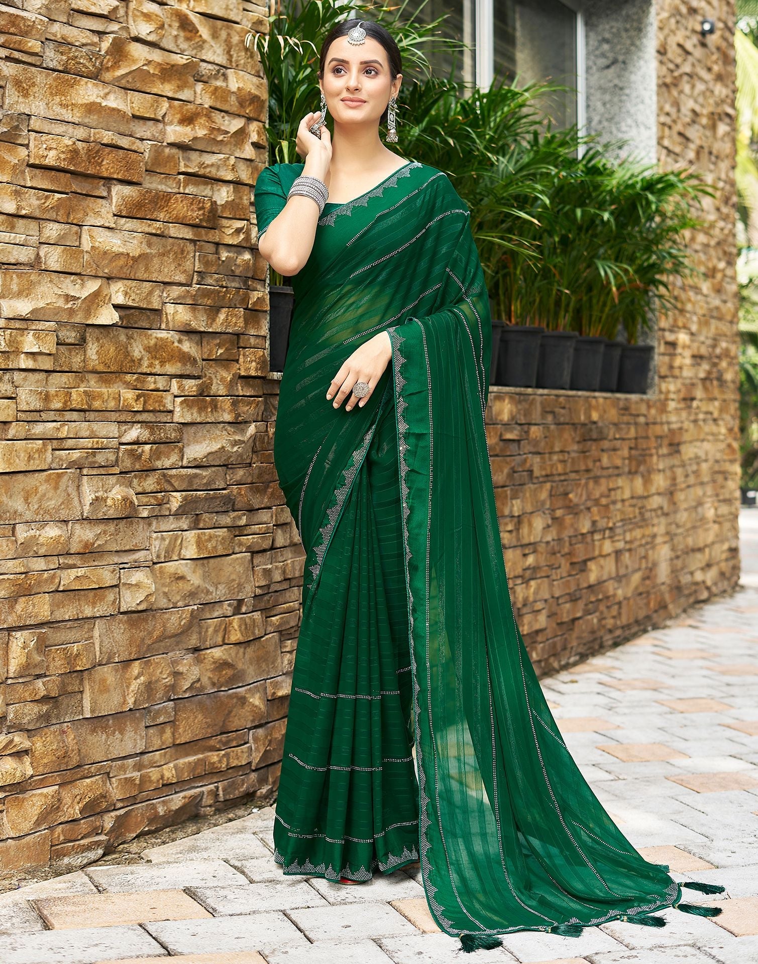 Mehendi Green Plain Mercerised Cotton Saree - Loomfolks