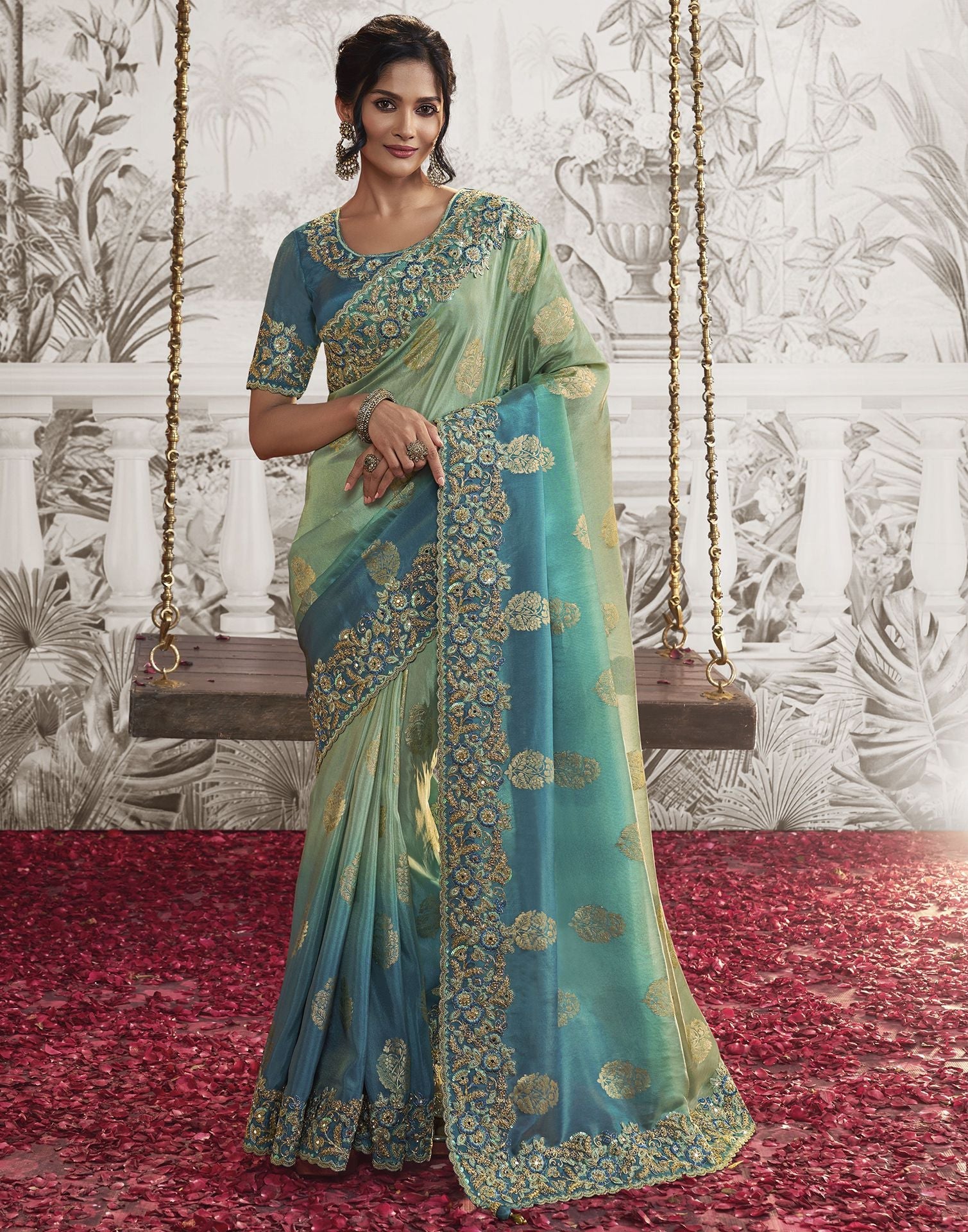 Buy Multi-Color Plain Silk Saree Lace Border Online | trendwati