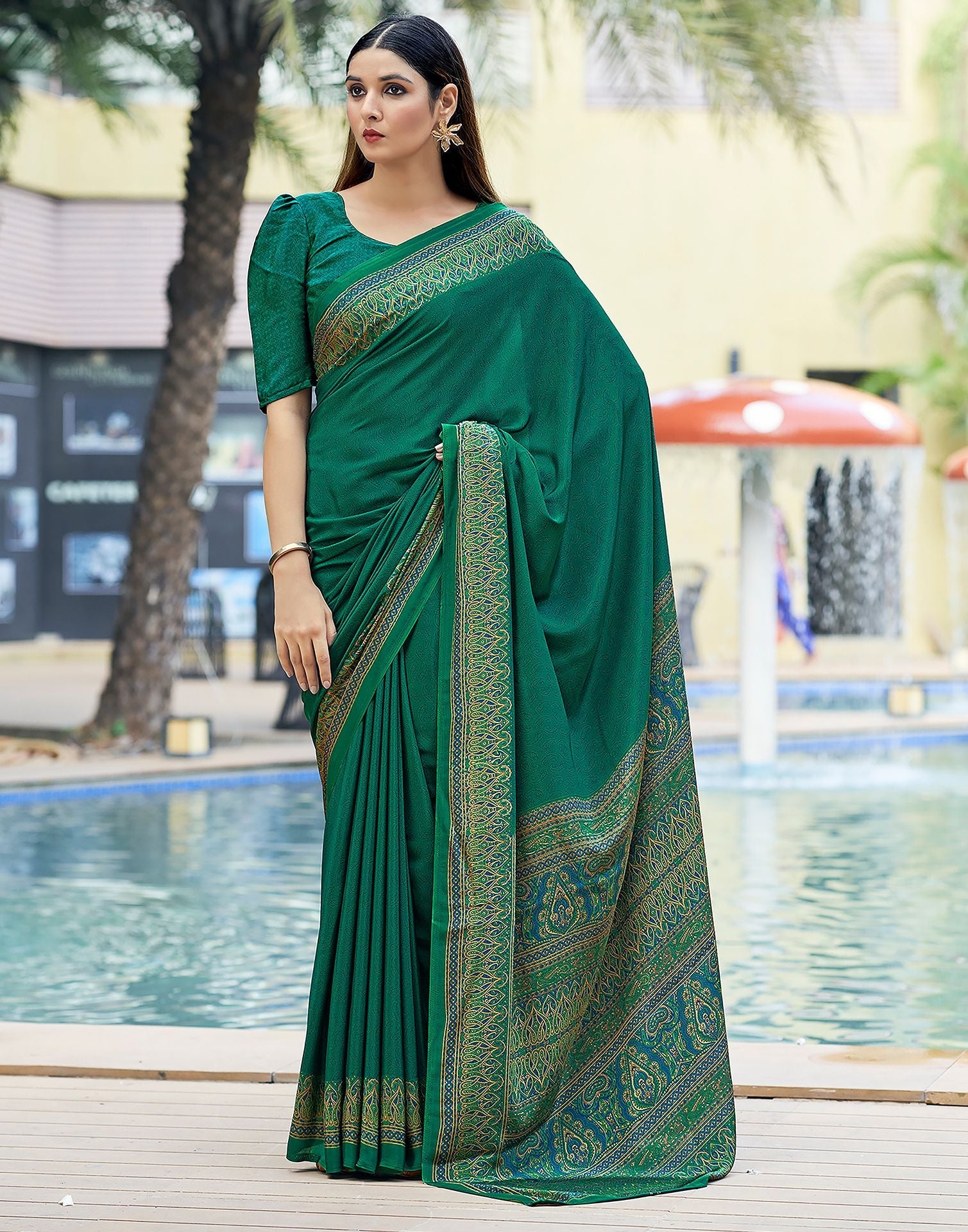 Fabulous Rama Green Color Silk Saree