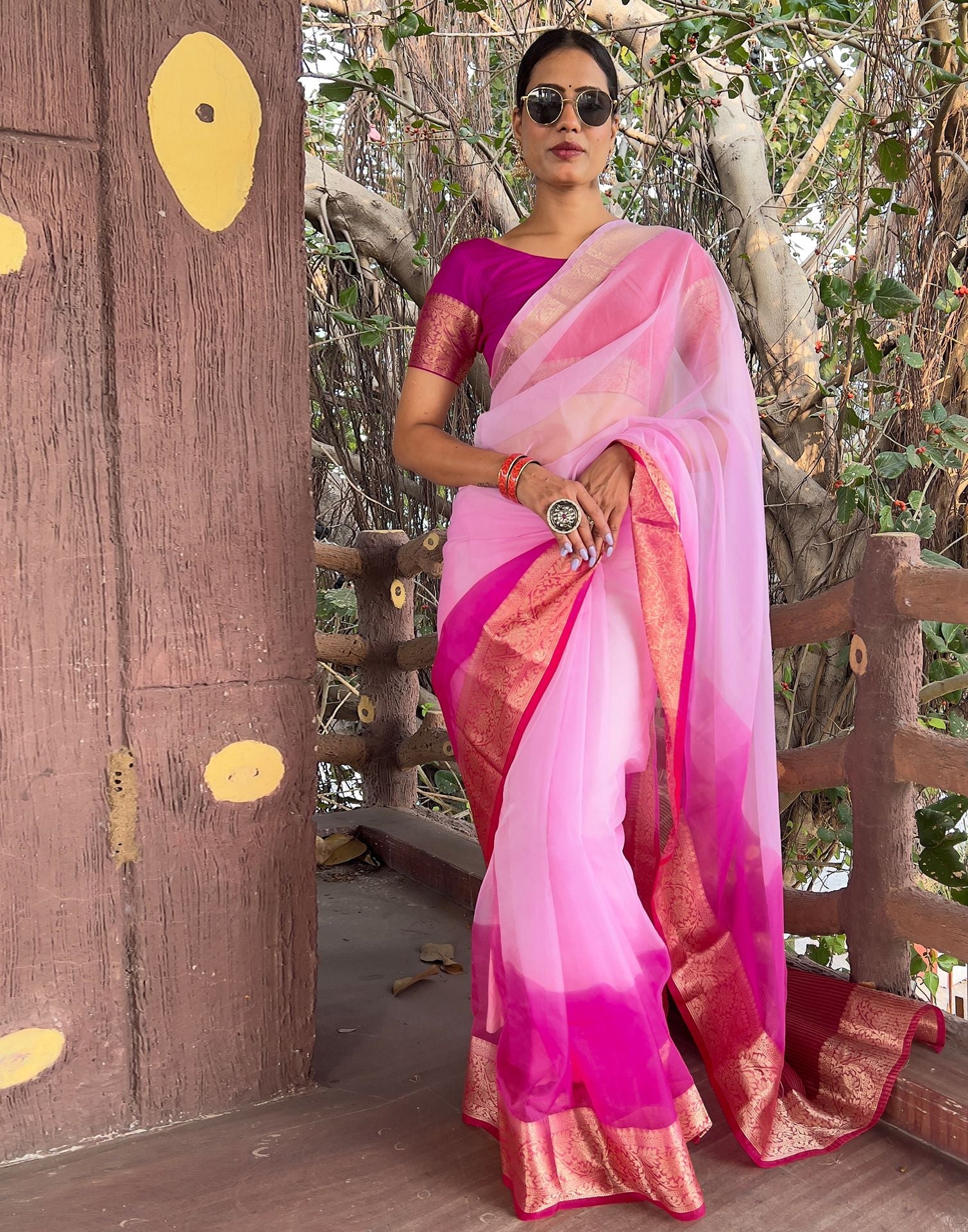 Buy Hot Pink Pure Crepe Floral Applique Saree Online in India | Designer saree  blouse patterns, Sarees for girls, Indian saree blouses designs