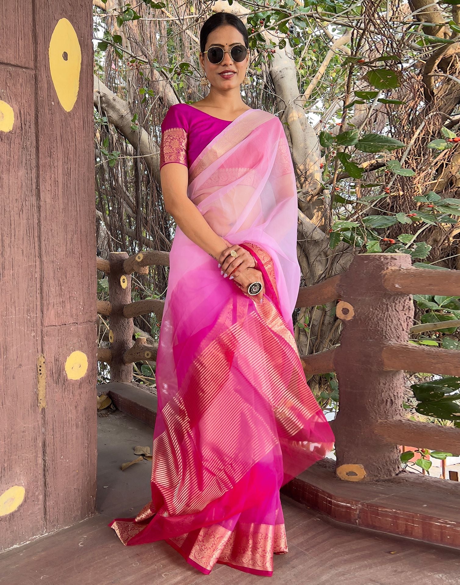 Soft Silk Pink Lace Border Belt Saree with Blouse