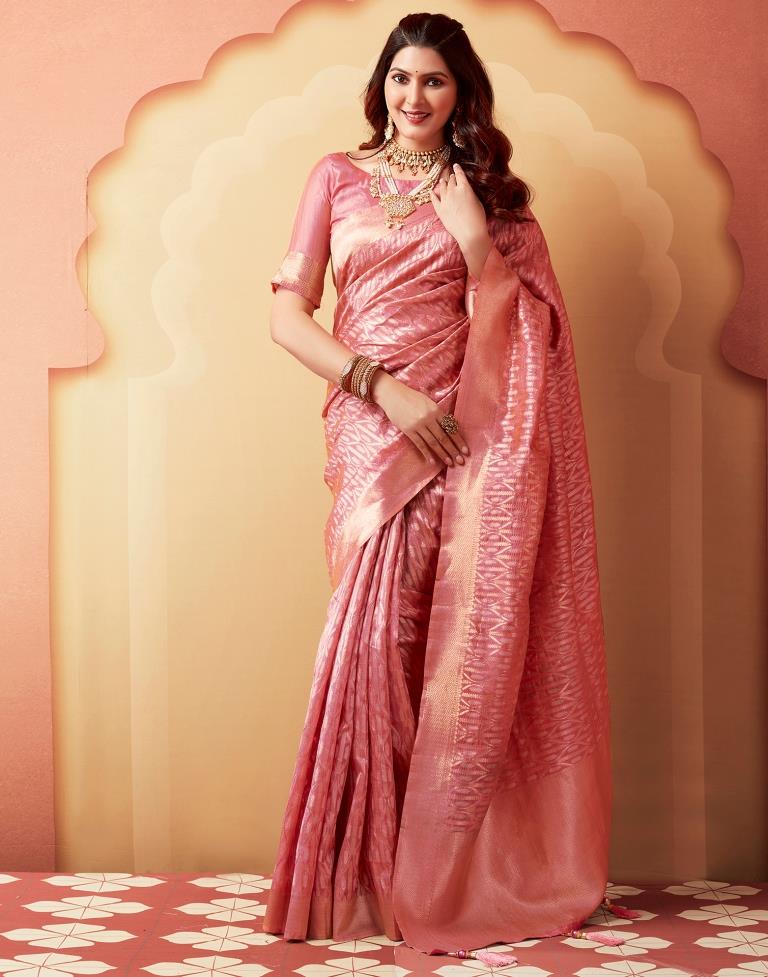 Rose Pink Silk Woven Sarees