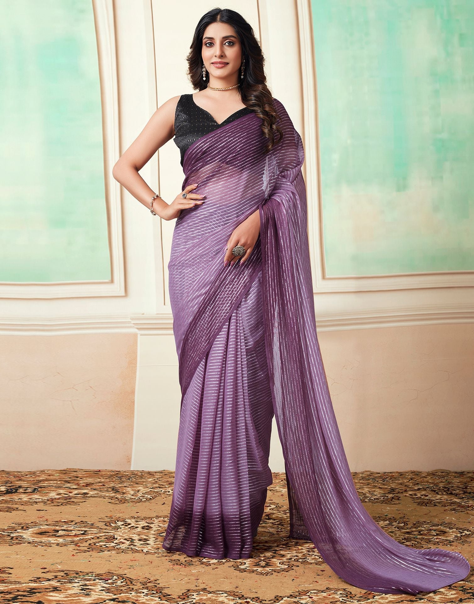 Dark Purple With Green Border Silk Traditional Saree – paanericlothing