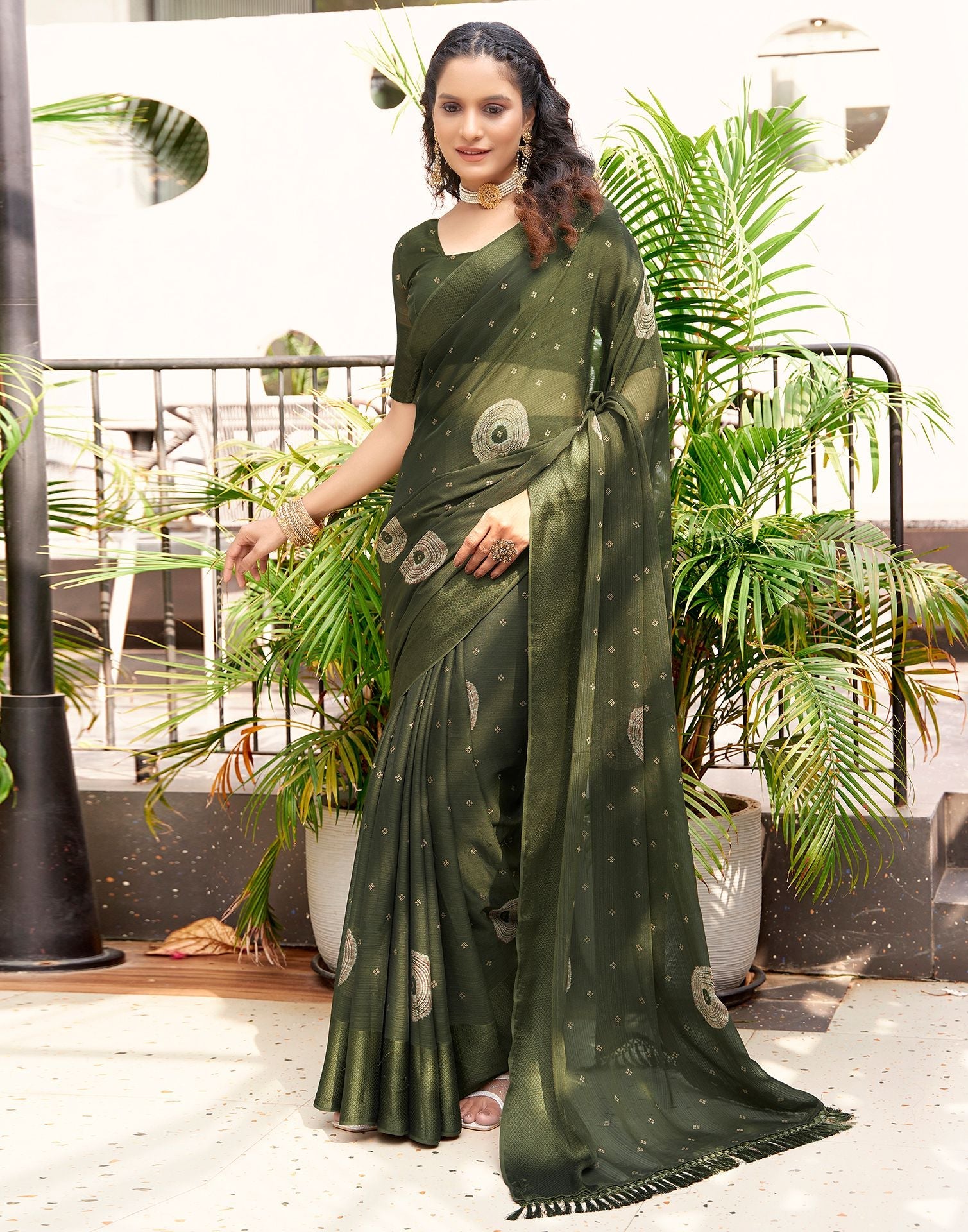 dark olive green saree