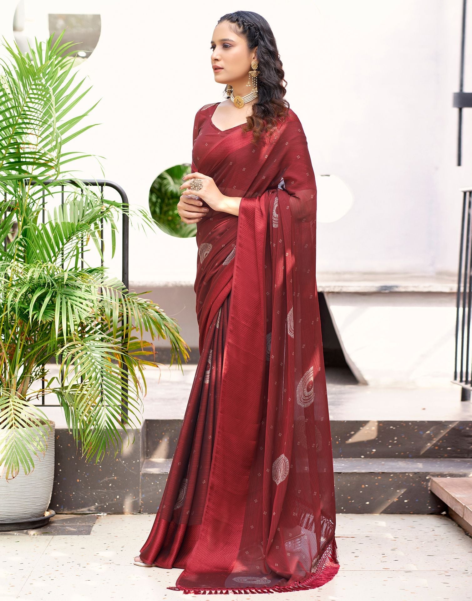 Laxmipati Nail Polish 6463 Maroon Chiffon Saree – Sanskar Sarees