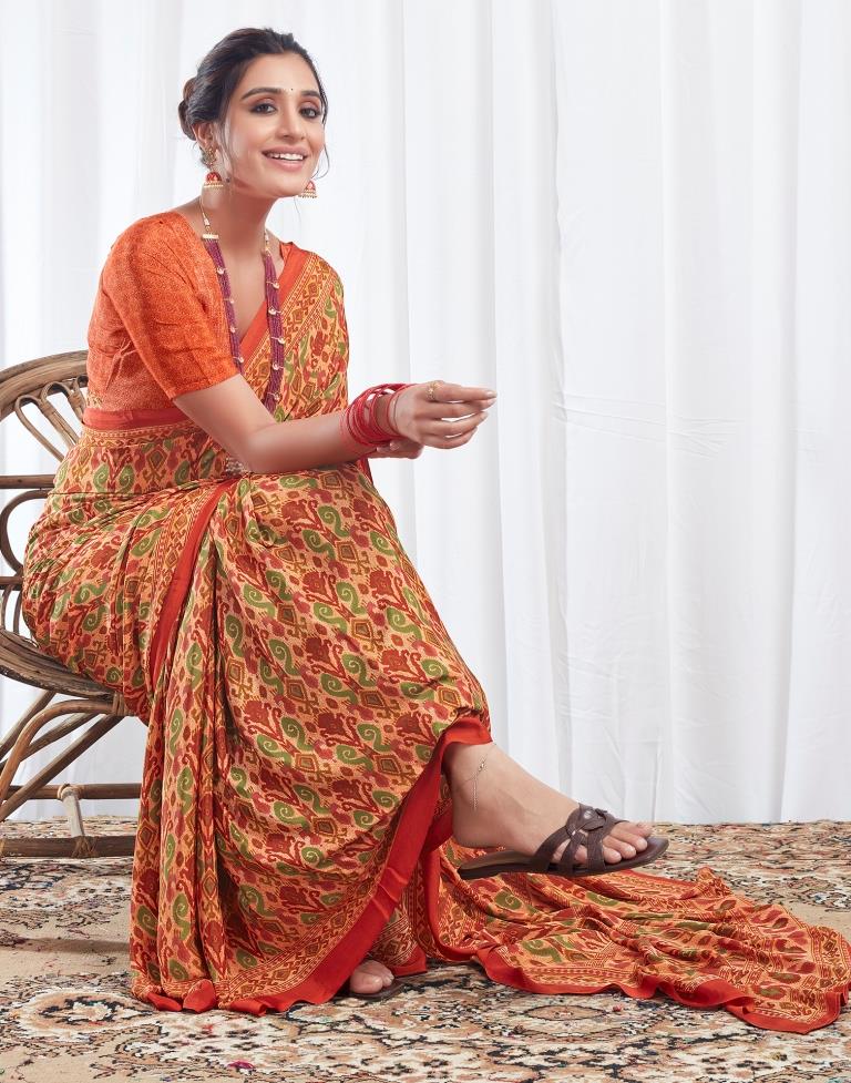 Rust Silk Printed Sarees