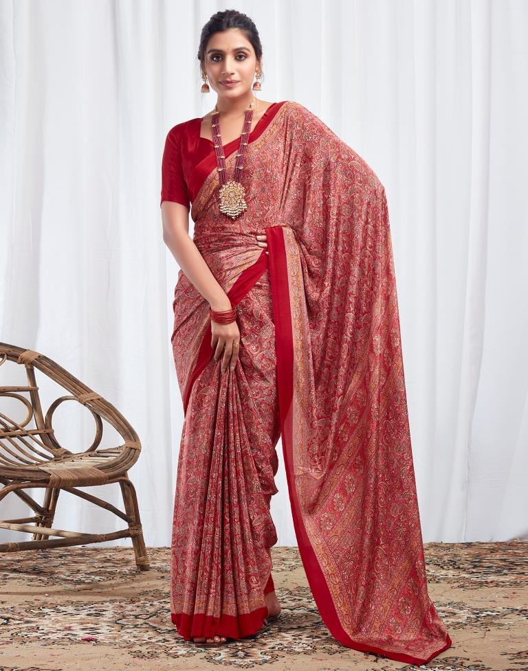 Red Silk Printed Sarees