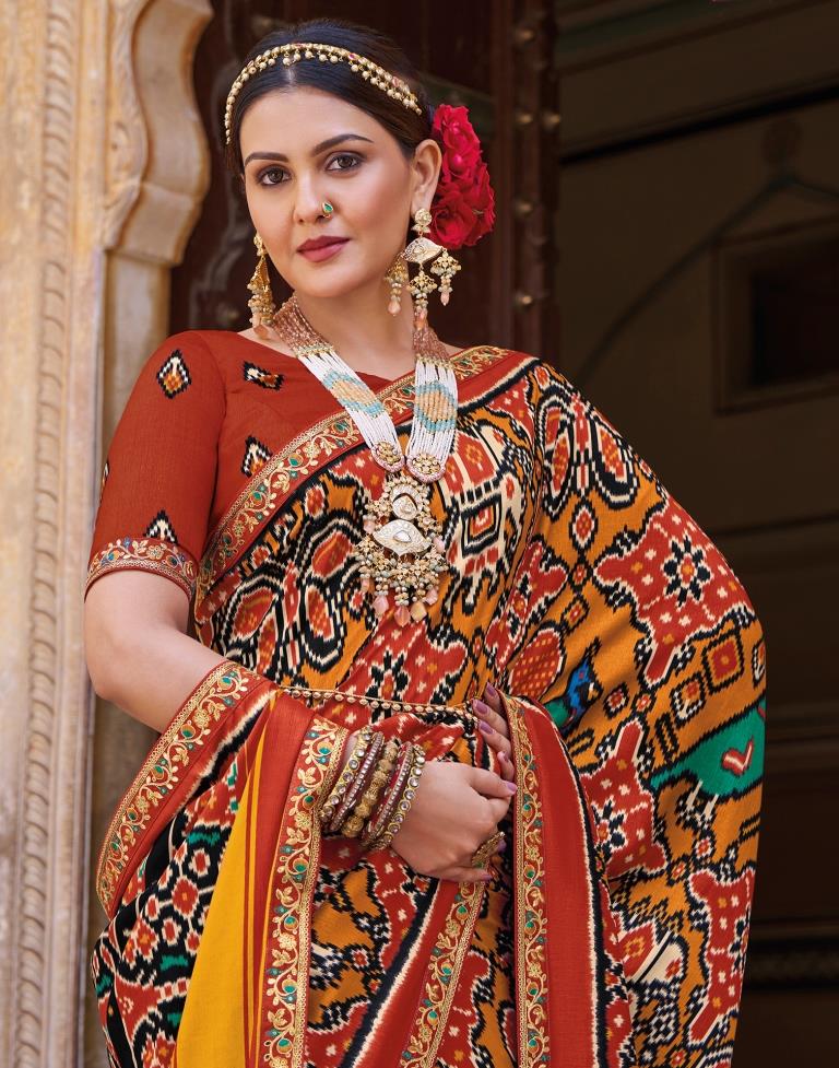 Dark Orange Silk Printed Saree