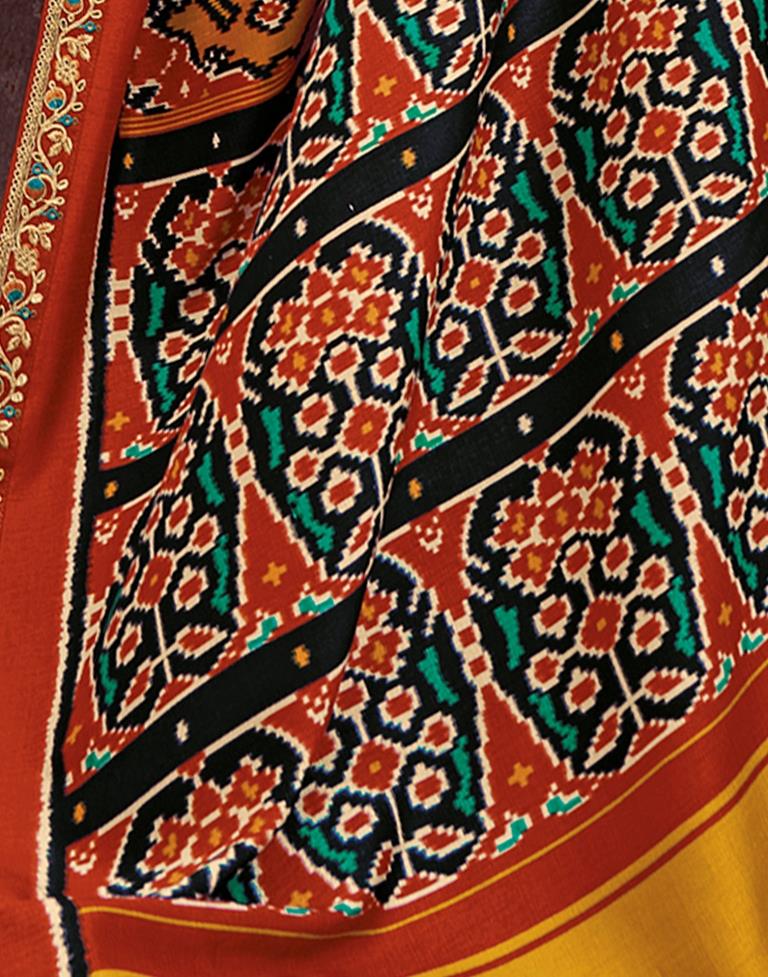 Dark Orange Silk Printed Saree